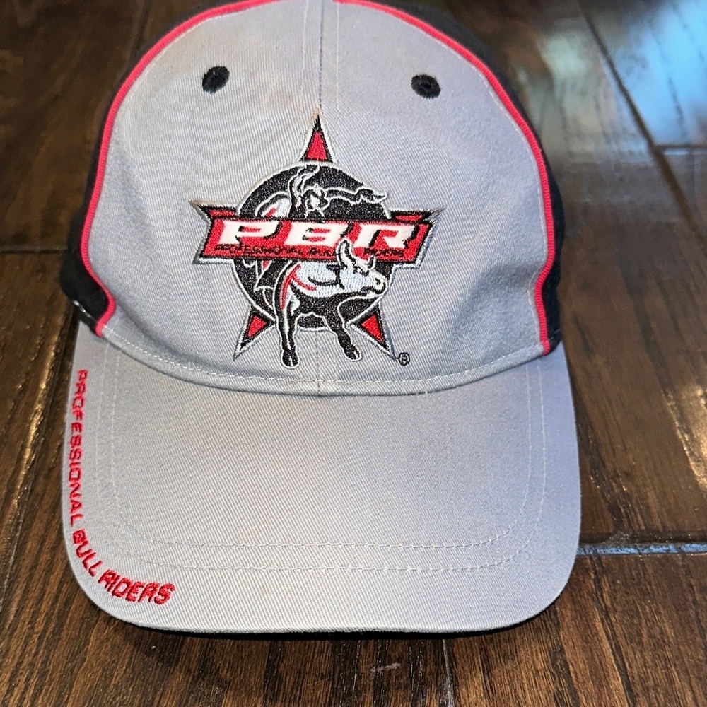 Professional bull riders Gray and Red Embroidered Cap